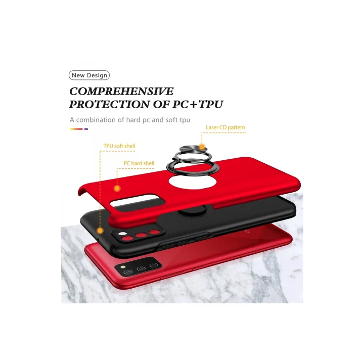 Mey İthalat®  Samsung Galaxy A02S Kılıf Elit Yüzüklü Kapak - Kırmızı