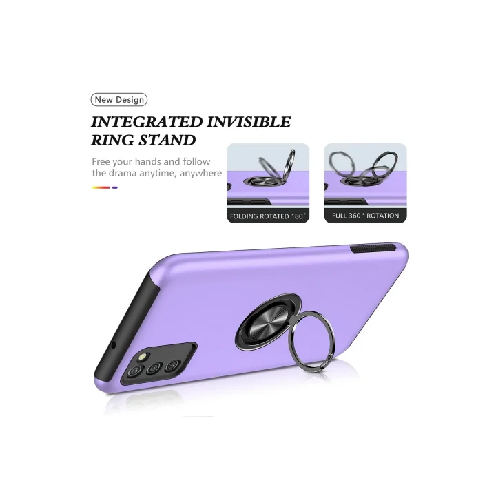 Mey İthalat®  Samsung Galaxy A02S Kılıf Elit Yüzüklü Kapak - Mor