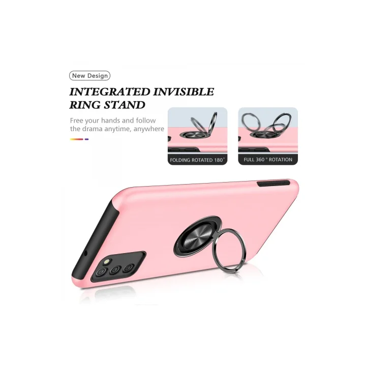 Mey İthalat®  Samsung Galaxy A02S Kılıf Elit Yüzüklü Kapak - Pembe