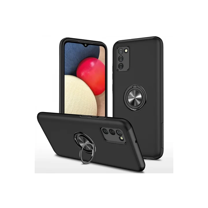 Mey İthalat®  Samsung Galaxy A02S Kılıf Elit Yüzüklü Kapak - Siyah