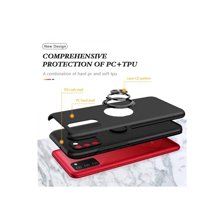 Mey İthalat®  Samsung Galaxy A02S Kılıf Elit Yüzüklü Kapak - Siyah