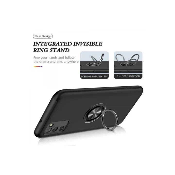 Mey İthalat®  Samsung Galaxy A02S Kılıf Elit Yüzüklü Kapak - Siyah