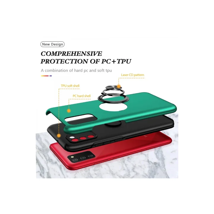 Mey İthalat®  Samsung Galaxy A02S Kılıf Elit Yüzüklü Kapak - Yeşil