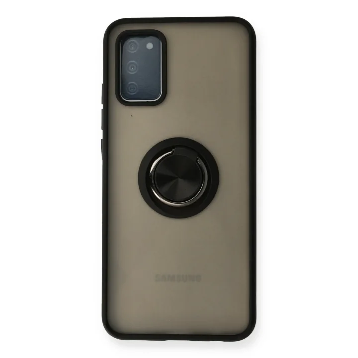Mey İthalat®  Samsung Galaxy A02S Kılıf Montreal Yüzüklü Silikon Kapak - Siyah