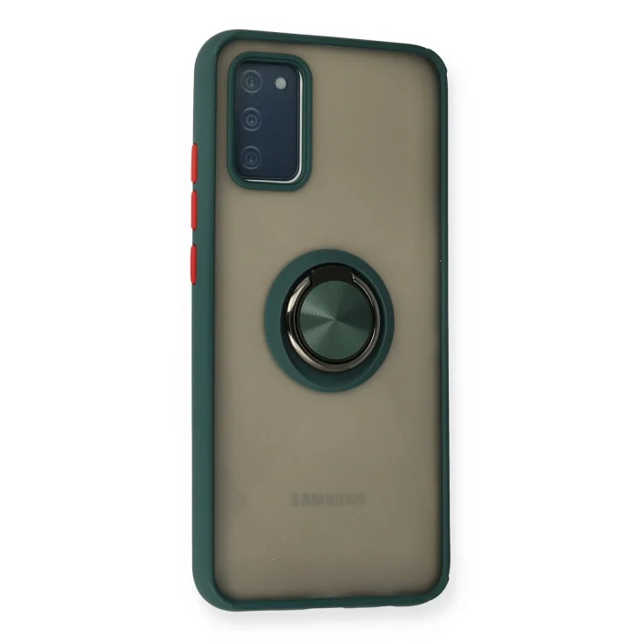 Mey İthalat®  Samsung Galaxy A02S Kılıf Montreal Yüzüklü Silikon Kapak - Yeşil