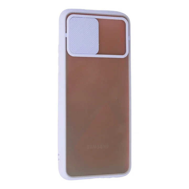 Mey İthalat®  Samsung Galaxy A02S Kılıf Palm Buzlu Kamera Sürgülü Silikon - Lila