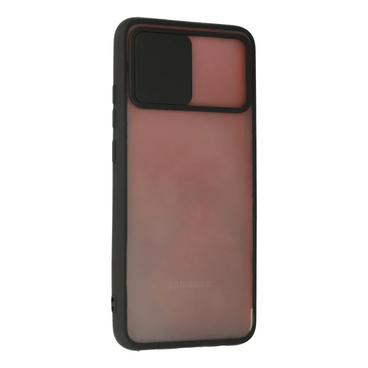 Mey İthalat®  Samsung Galaxy A02S Kılıf Palm Buzlu Kamera Sürgülü Silikon - Siyah