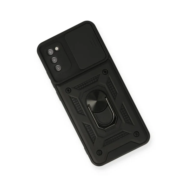 Mey İthalat®  Samsung Galaxy A02S Kılıf Pars Lens Yüzüklü Silikon - Siyah