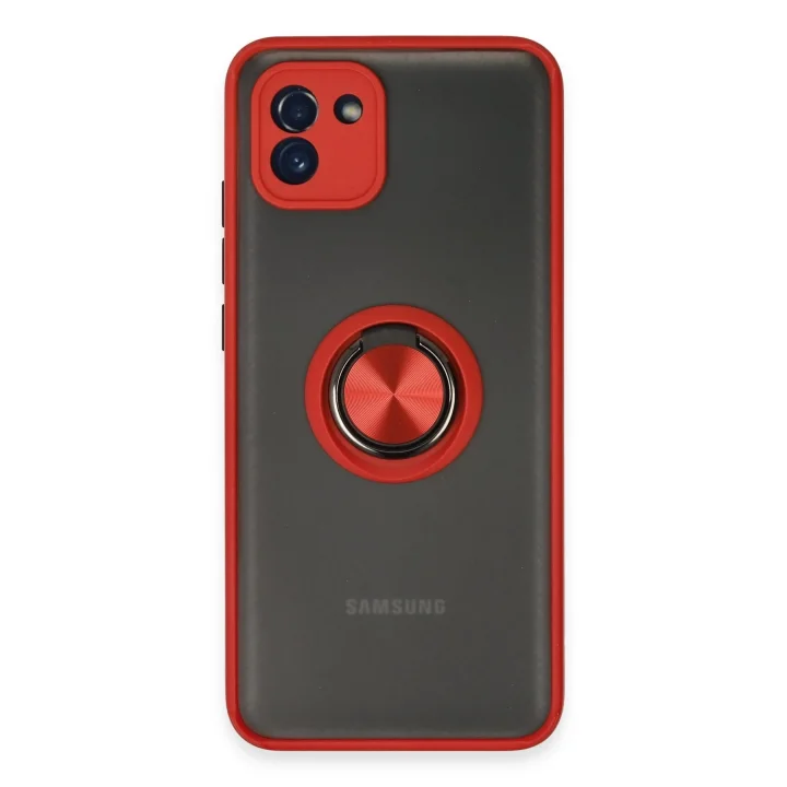 Mey İthalat®  Samsung Galaxy A03 Kılıf Montreal Yüzüklü Silikon Kapak - Kırmızı