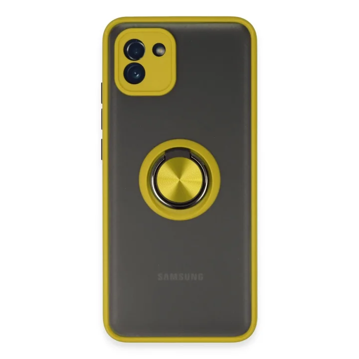 Mey İthalat®  Samsung Galaxy A03 Kılıf Montreal Yüzüklü Silikon Kapak - Sarı
