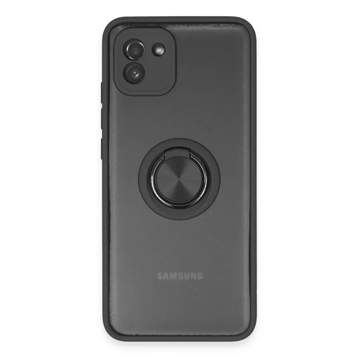 Mey İthalat®  Samsung Galaxy A03 Kılıf Montreal Yüzüklü Silikon Kapak - Siyah