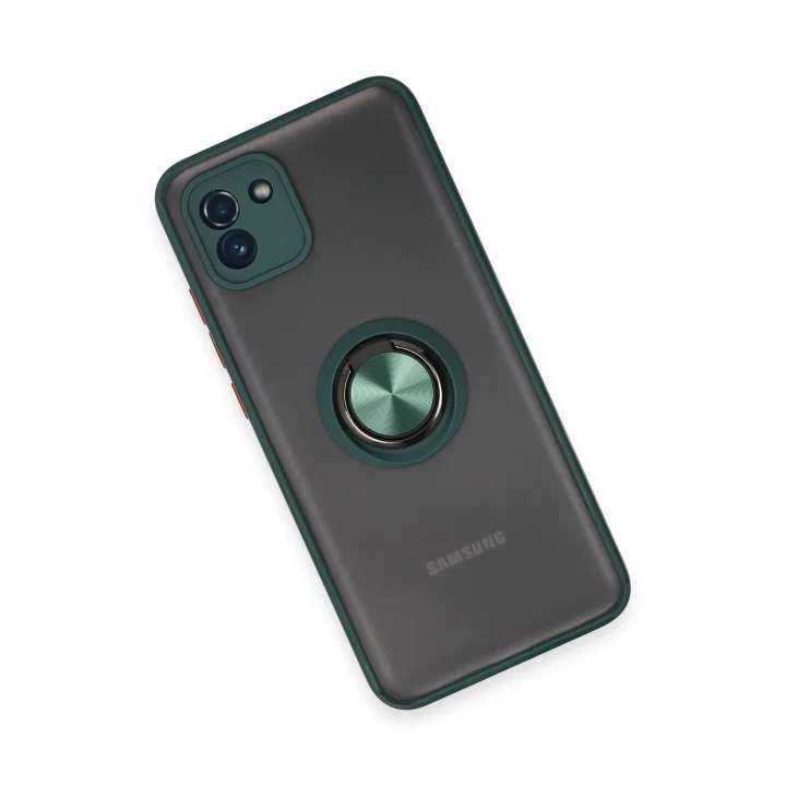 Mey İthalat®  Samsung Galaxy A03 Kılıf Montreal Yüzüklü Silikon Kapak - Yeşil