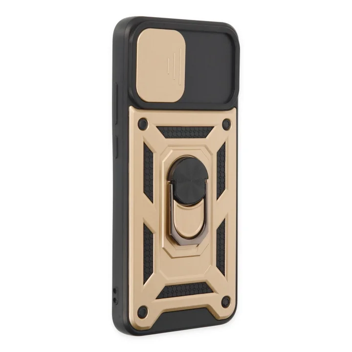 Mey İthalat®  Samsung Galaxy A03 Kılıf Pars Lens Yüzüklü Silikon - Gold