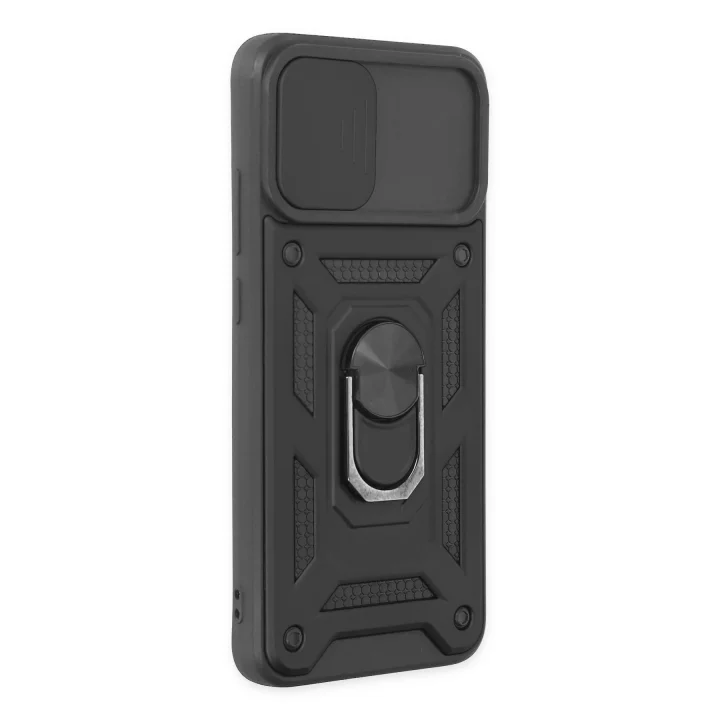 Mey İthalat®  Samsung Galaxy A03 Kılıf Pars Lens Yüzüklü Silikon - Siyah