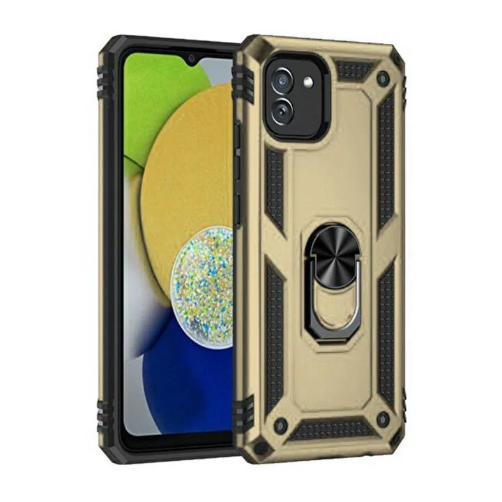Mey İthalat®  Samsung Galaxy A03 Kılıf Sofya Yüzüklü Silikon Kapak - Gold
