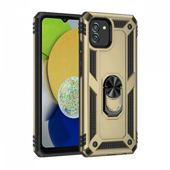 Mey İthalat®  Samsung Galaxy A03 Kılıf Sofya Yüzüklü Silikon Kapak - Gold