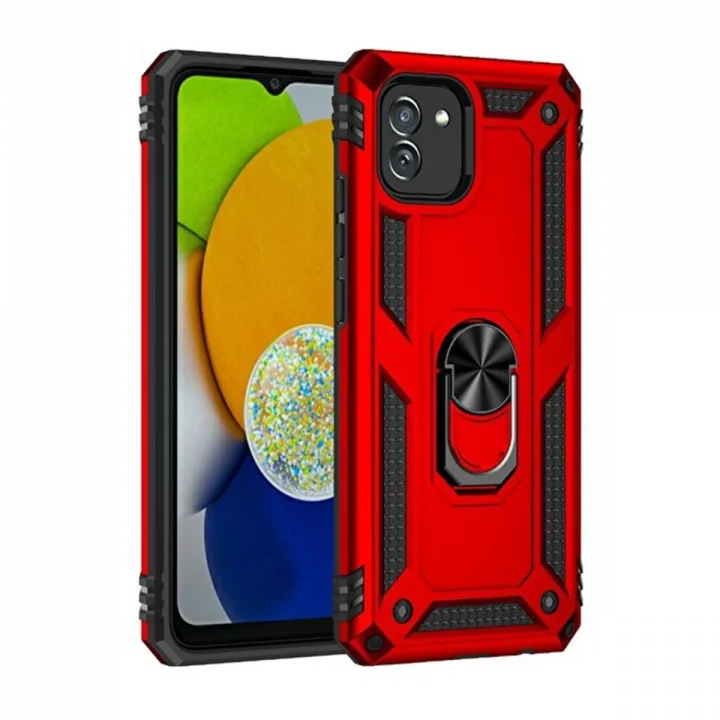 Mey İthalat®  Samsung Galaxy A03 Kılıf Sofya Yüzüklü Silikon Kapak - Kırmızı