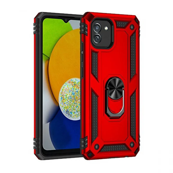 Mey İthalat®  Samsung Galaxy A03 Kılıf Sofya Yüzüklü Silikon Kapak - Kırmızı