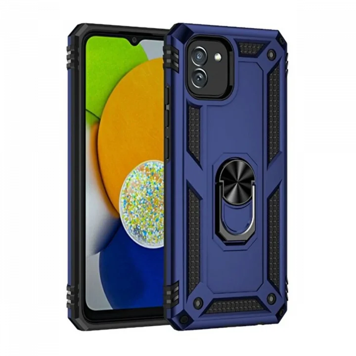 Mey İthalat®  Samsung Galaxy A03 Kılıf Sofya Yüzüklü Silikon Kapak - Lacivert