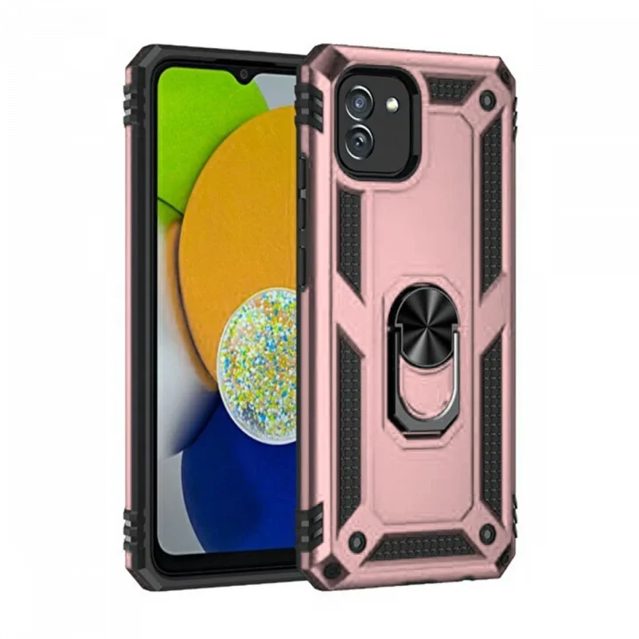 Mey İthalat®  Samsung Galaxy A03 Kılıf Sofya Yüzüklü Silikon Kapak - Rose