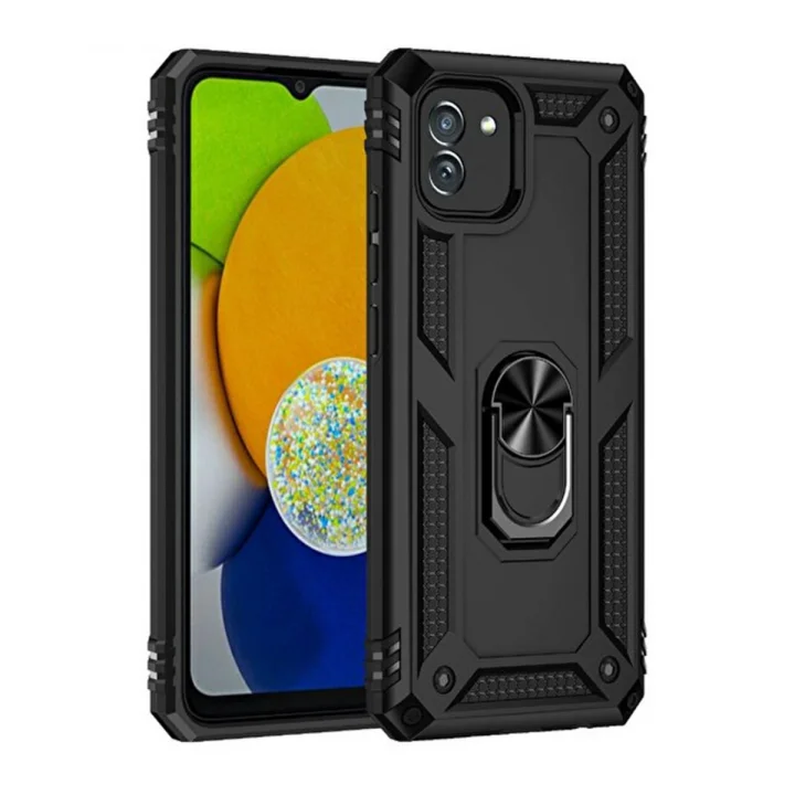 Mey İthalat®  Samsung Galaxy A03 Kılıf Sofya Yüzüklü Silikon Kapak - Siyah