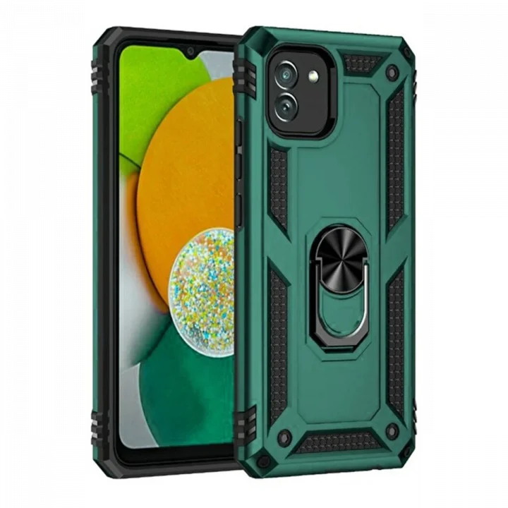 Mey İthalat®  Samsung Galaxy A03 Kılıf Sofya Yüzüklü Silikon Kapak - Yeşil