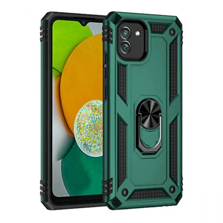 Mey İthalat®  Samsung Galaxy A03 Kılıf Sofya Yüzüklü Silikon Kapak - Yeşil