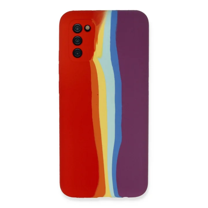 Mey İthalat®  Samsung Galaxy A03S Kılıf Ebruli Lansman Silikon - Kırmızı-Mor