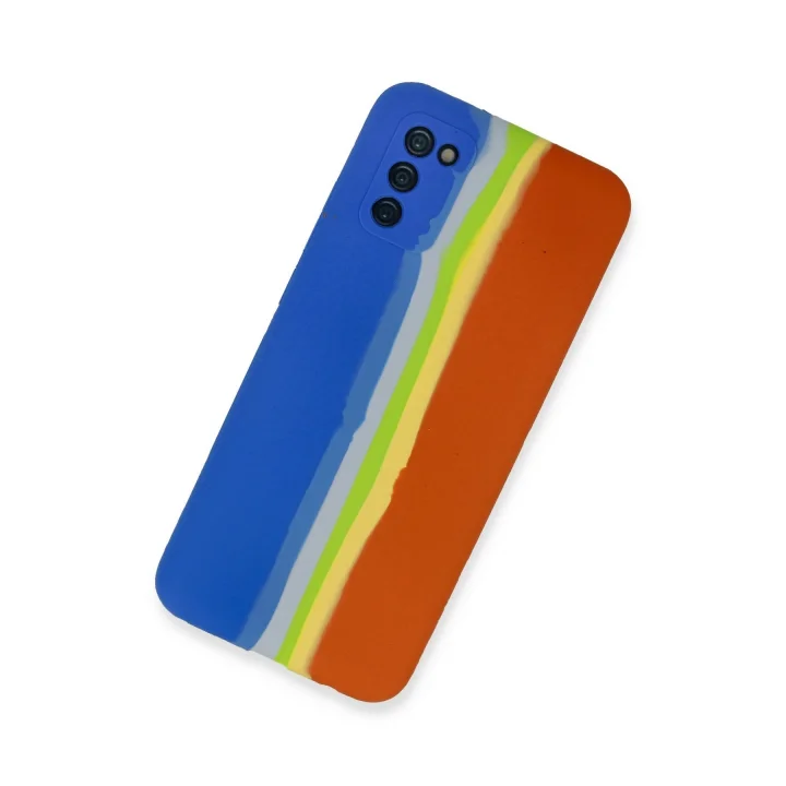 Mey İthalat®  Samsung Galaxy A03S Kılıf Ebruli Lansman Silikon - Mavi-Turuncu
