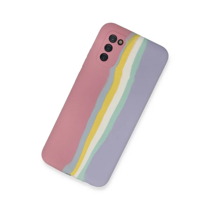 Mey İthalat®  Samsung Galaxy A03S Kılıf Ebruli Lansman Silikon - Pembe-Lila
