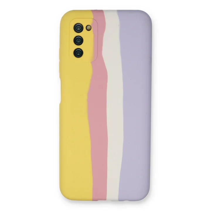 Mey İthalat®  Samsung Galaxy A03S Kılıf Ebruli Lansman Silikon - Sarı-Mavi