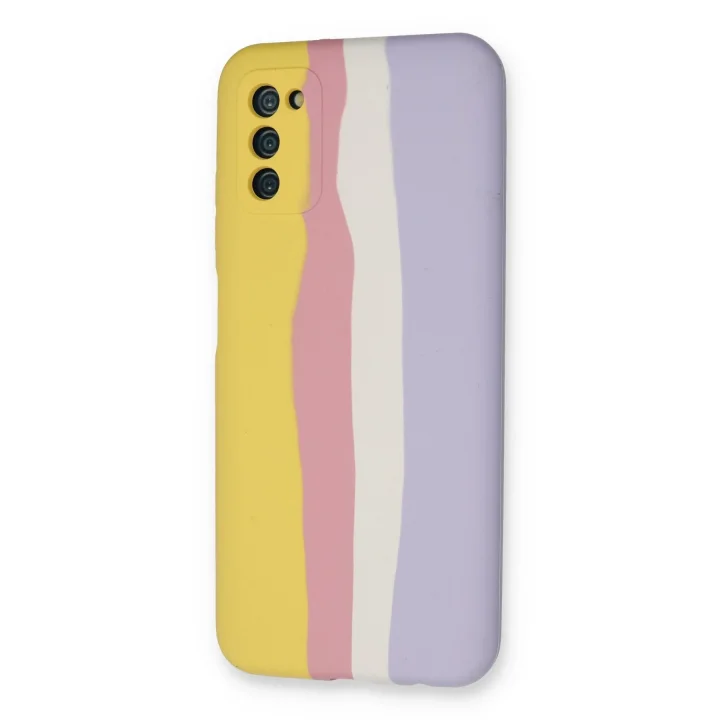 Mey İthalat®  Samsung Galaxy A03S Kılıf Ebruli Lansman Silikon - Sarı-Mavi