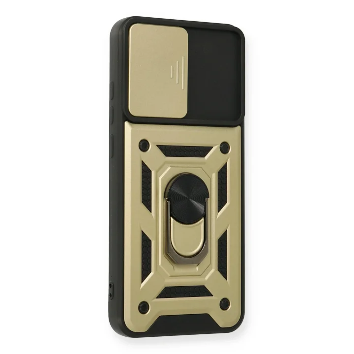 Mey İthalat®  Samsung Galaxy A03S Kılıf Pars Lens Yüzüklü Silikon - Gold