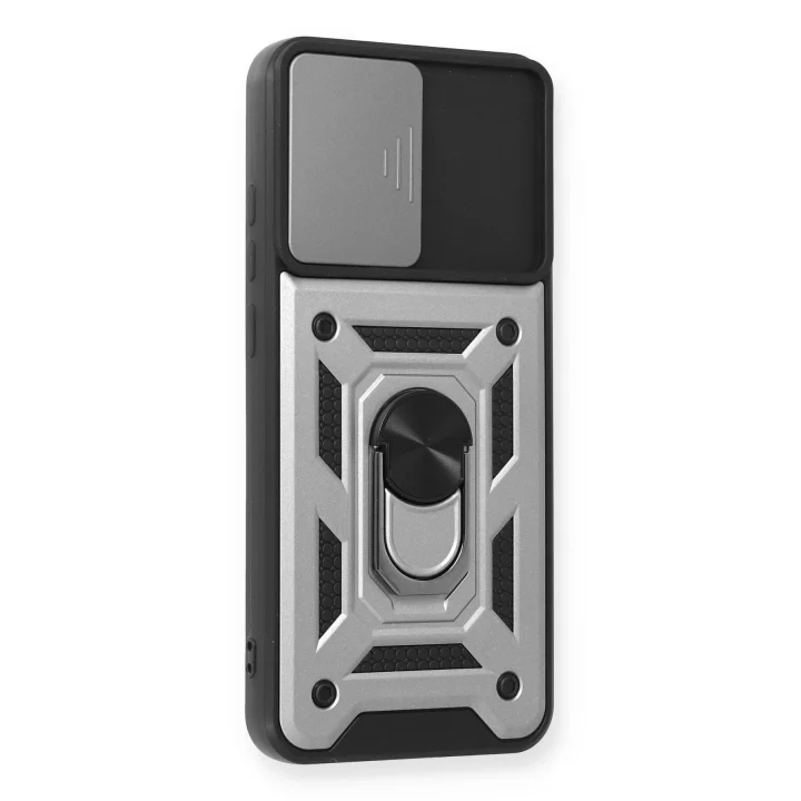 Mey İthalat®  Samsung Galaxy A03S Kılıf Pars Lens Yüzüklü Silikon - Gümüş