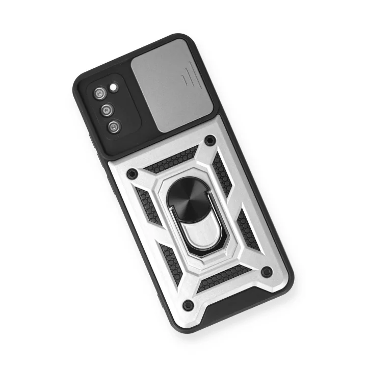 Mey İthalat®  Samsung Galaxy A03S Kılıf Pars Lens Yüzüklü Silikon - Gümüş