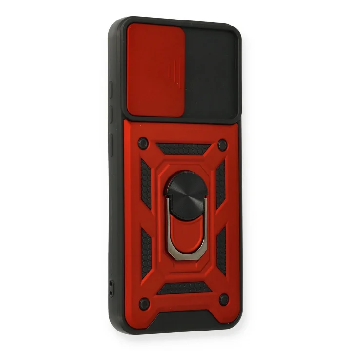 Mey İthalat®  Samsung Galaxy A03S Kılıf Pars Lens Yüzüklü Silikon - Kırmızı