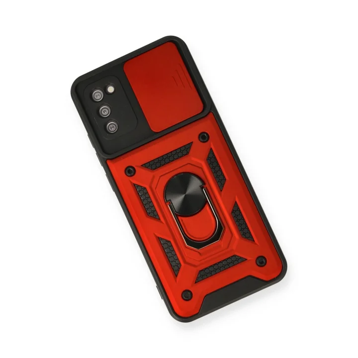 Mey İthalat®  Samsung Galaxy A03S Kılıf Pars Lens Yüzüklü Silikon - Kırmızı