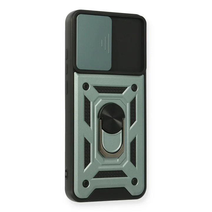 Mey İthalat®  Samsung Galaxy A03S Kılıf Pars Lens Yüzüklü Silikon - Yeşil