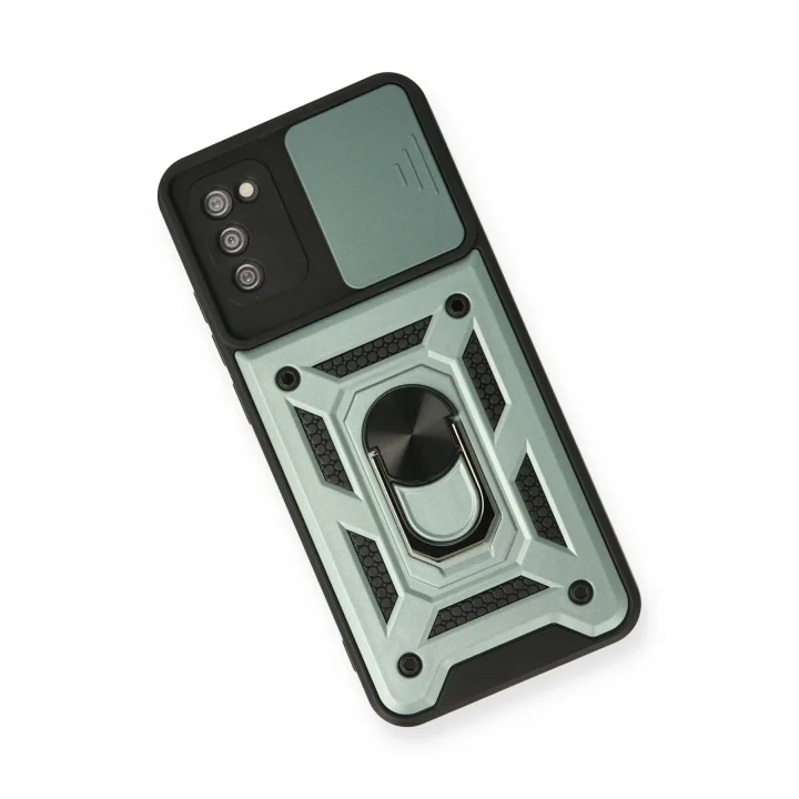 Mey İthalat®  Samsung Galaxy A03S Kılıf Pars Lens Yüzüklü Silikon - Yeşil