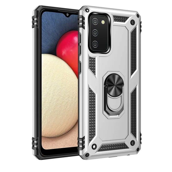 Mey İthalat®  Samsung Galaxy A03S Kılıf Sofya Yüzüklü Silikon Kapak - Gümüş