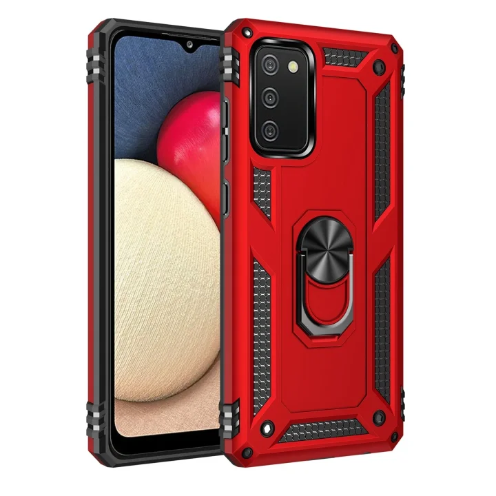 Mey İthalat®  Samsung Galaxy A03S Kılıf Sofya Yüzüklü Silikon Kapak - Kırmızı