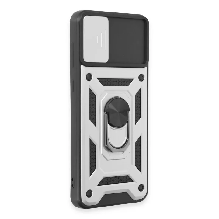 Mey İthalat®  Samsung Galaxy A04E Kılıf Pars Lens Yüzüklü Silikon - Gümüş