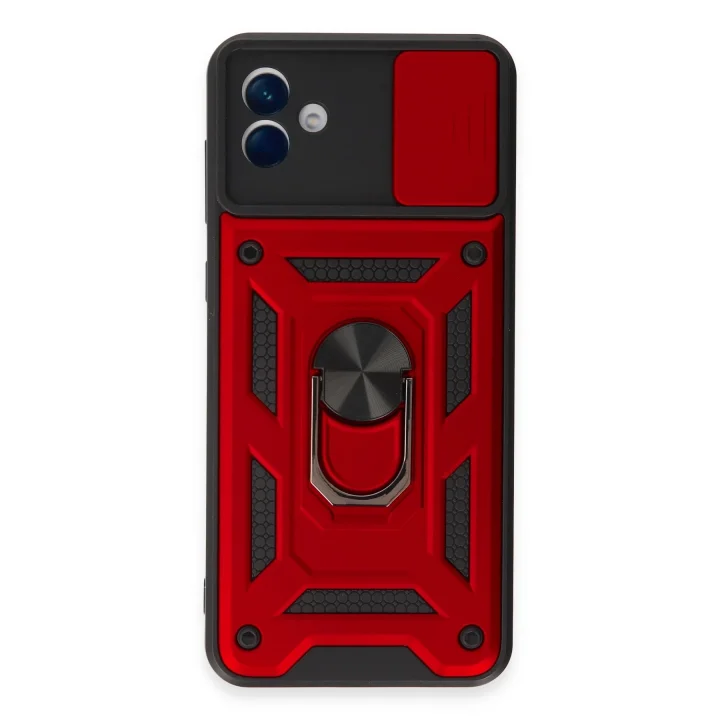 Mey İthalat®  Samsung Galaxy A04E Kılıf Pars Lens Yüzüklü Silikon - Kırmızı