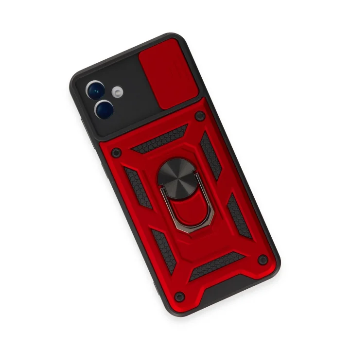 Mey İthalat®  Samsung Galaxy A04E Kılıf Pars Lens Yüzüklü Silikon - Kırmızı