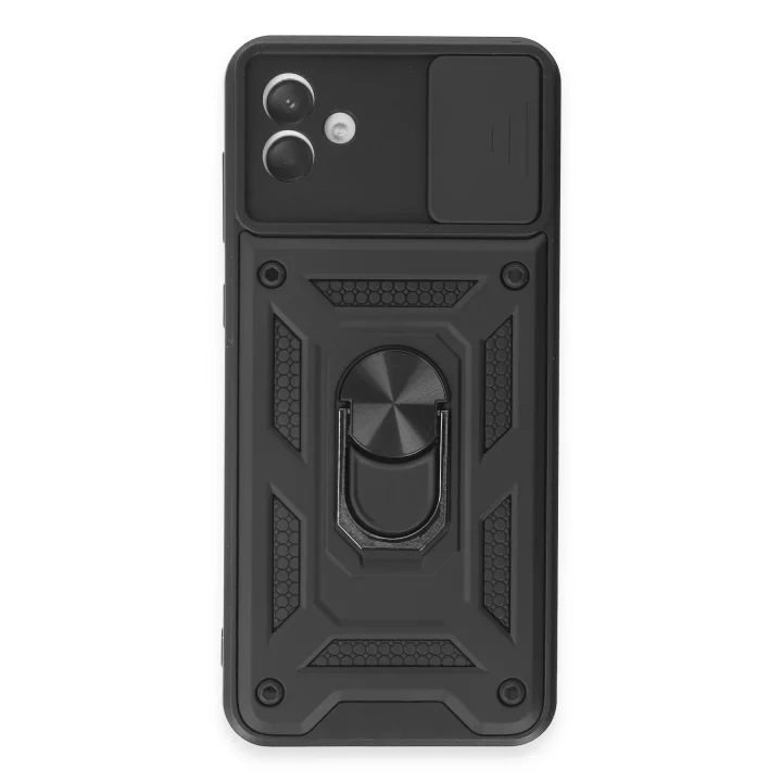 Mey İthalat®  Samsung Galaxy A04E Kılıf Pars Lens Yüzüklü Silikon - Siyah