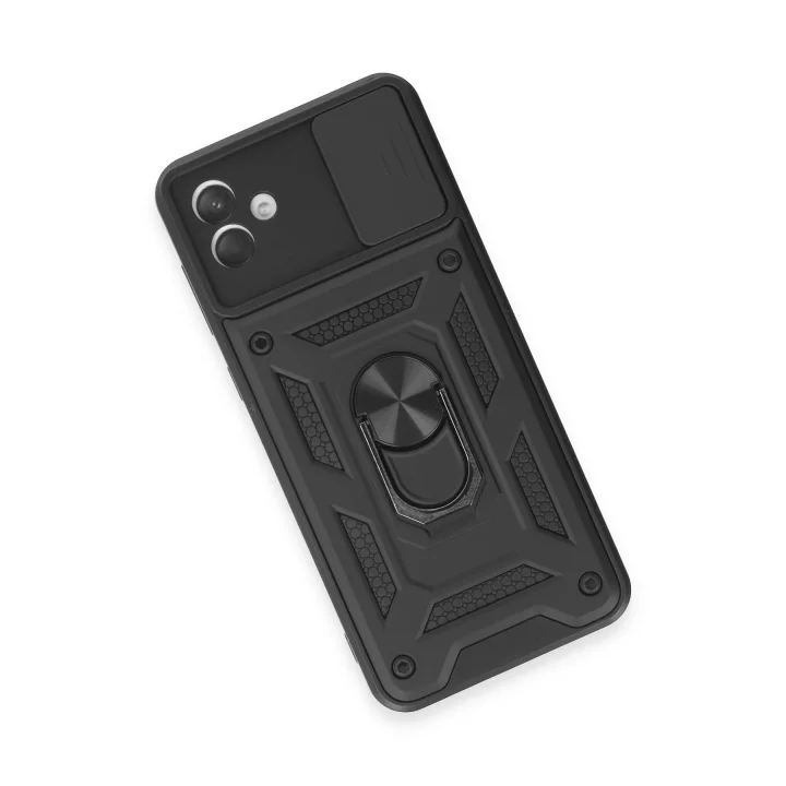 Mey İthalat®  Samsung Galaxy A04E Kılıf Pars Lens Yüzüklü Silikon - Siyah