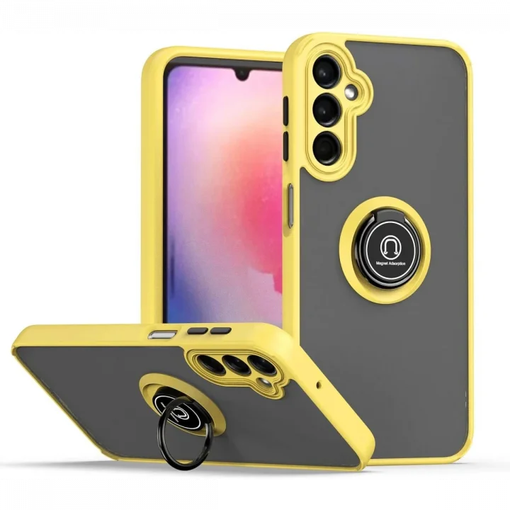 Mey İthalat®  Samsung Galaxy A05S Kılıf Montreal Yüzüklü Silikon Kapak - Sarı