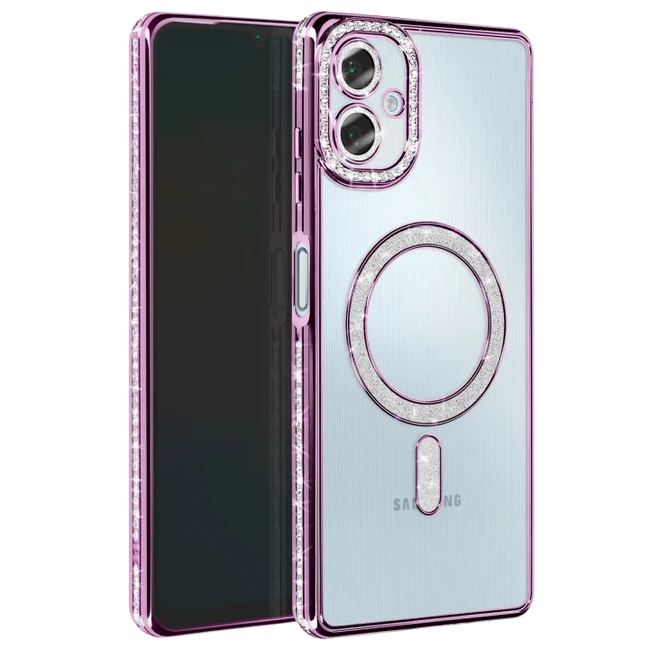 Mey İthalat®  Samsung Galaxy A06 Joke Simli Magneticsafe Kılıf - Derin Mor