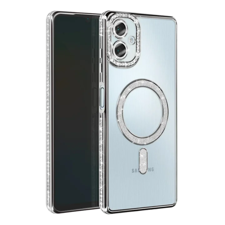 Mey İthalat®  Samsung Galaxy A06 Joke Simli Magneticsafe Kılıf - Gümüş