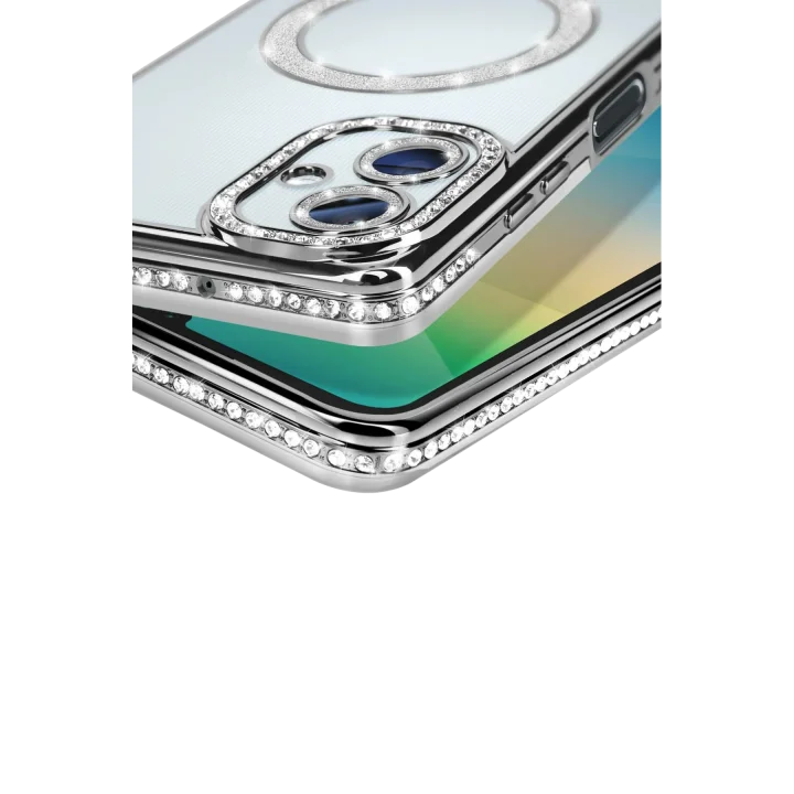 Mey İthalat®  Samsung Galaxy A06 Joke Simli Magneticsafe Kılıf - Gümüş